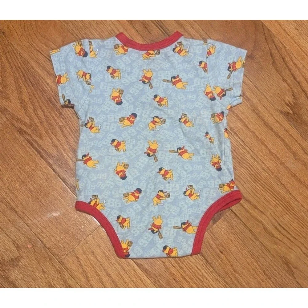Vintage Disney Winnie The Pooh Baseball One Piece 6-9 months‎ Grey & Red